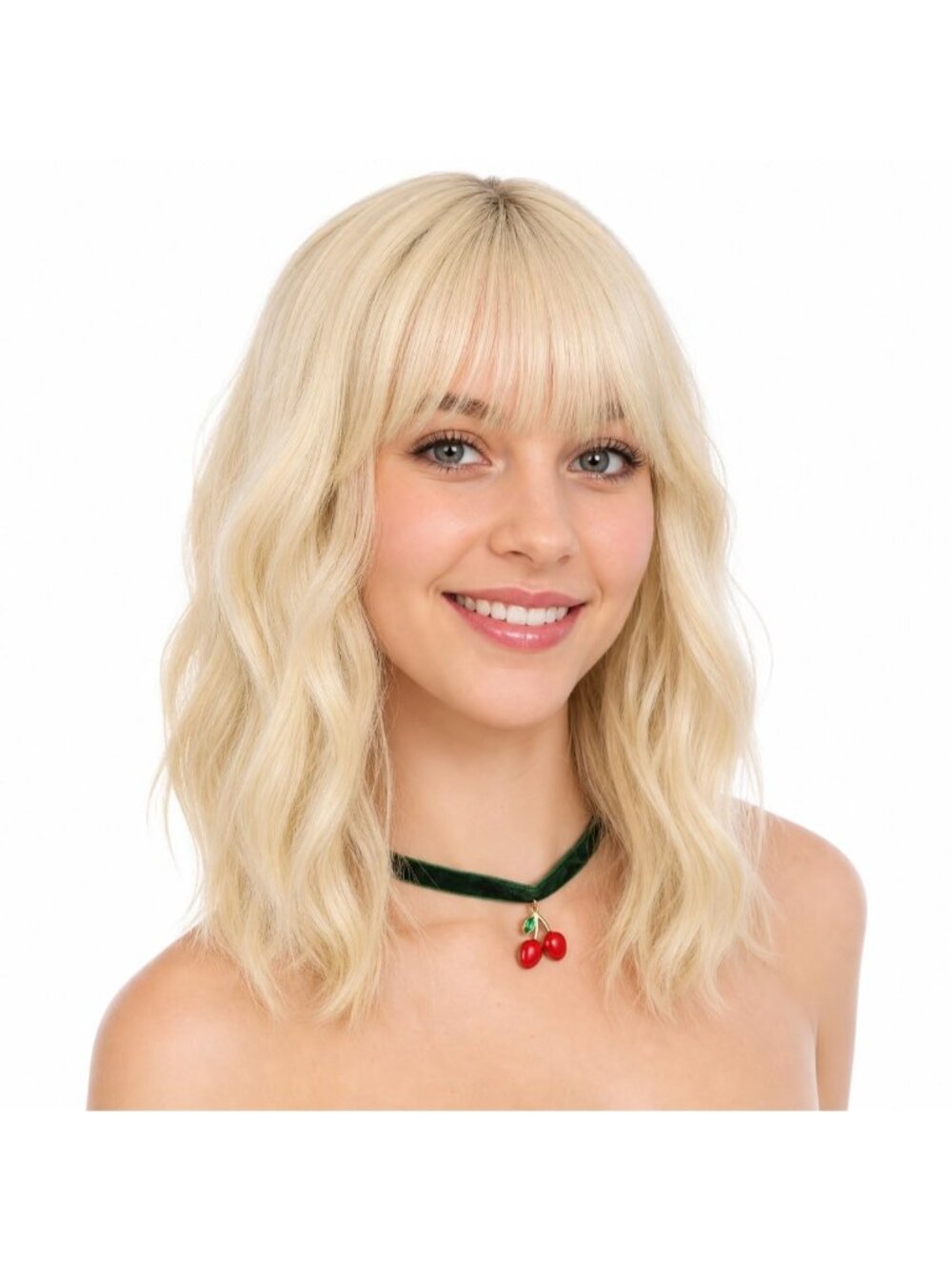 Women's Light Blonde Short Wavy Curly Bob Wig with Bangs 14 Inch Synthetic Hair